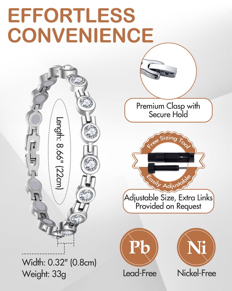 Feraco Magnetic Bracelet for Women Titanium Steel Magnetic Bracelets with Gorgeous Sparkling Cubic Zirconia Costume Jewelry Christmas Gifts (Silver) - Image 4