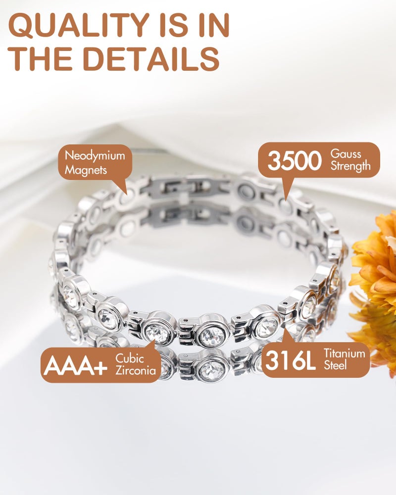Feraco Magnetic Bracelet for Women Titanium Steel Magnetic Bracelets with Gorgeous Sparkling Cubic Zirconia Costume Jewelry Christmas Gifts (Silver) - Image 5