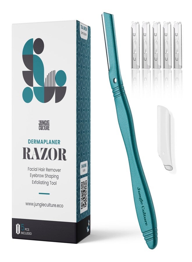 Jungle Culture Dermaplaning Tool - Facial Razor for Women with 5 Refill Blades - Reusable Eyebrow Shaper & Exfoliator - Teal - Image 1