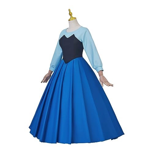SFWXCOS Women's Princess Mermaid Costume Blue Classic Cosplay Party Dress with Headwear (M, Blue) - Image 3