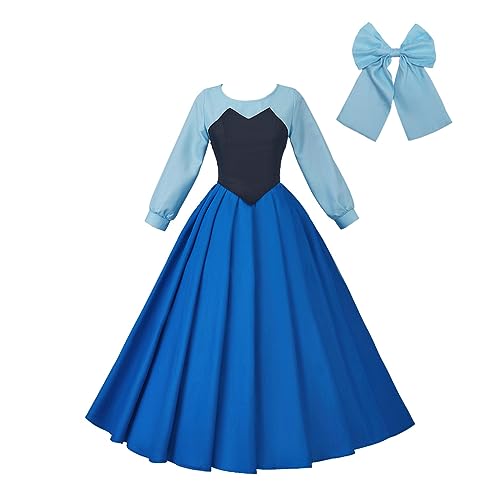 SFWXCOS Women's Princess Mermaid Costume Blue Classic Cosplay Party Dress with Headwear (M, Blue) - Image 1