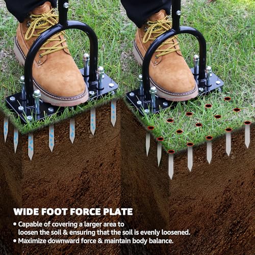 RIFPOD Lawn Aerator, Automatic Dirt and Leaf Clean Design, Heavy Duty Manual Lawn Aerator Tool with 15 Iron Spikes, Height Adjustable, Yard Grass Aerator for Lawn(Black) - Image 5