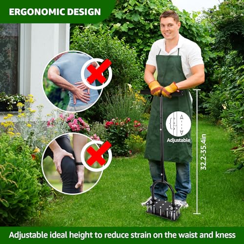 RIFPOD Lawn Aerator, Automatic Dirt and Leaf Clean Design, Heavy Duty Manual Lawn Aerator Tool with 15 Iron Spikes, Height Adjustable, Yard Grass Aerator for Lawn(Black) - Image 3