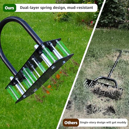 RIFPOD Lawn Aerator, Automatic Dirt and Leaf Clean Design, Heavy Duty Manual Lawn Aerator Tool with 15 Iron Spikes, Height Adjustable, Yard Grass Aerator for Lawn(Black) - Image 2