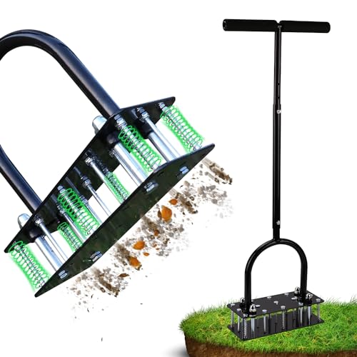 RIFPOD Lawn Aerator, Automatic Dirt and Leaf Clean Design, Heavy Duty Manual Lawn Aerator Tool with 15 Iron Spikes, Height Adjustable, Yard Grass Aerator for Lawn(Black) - Image 1