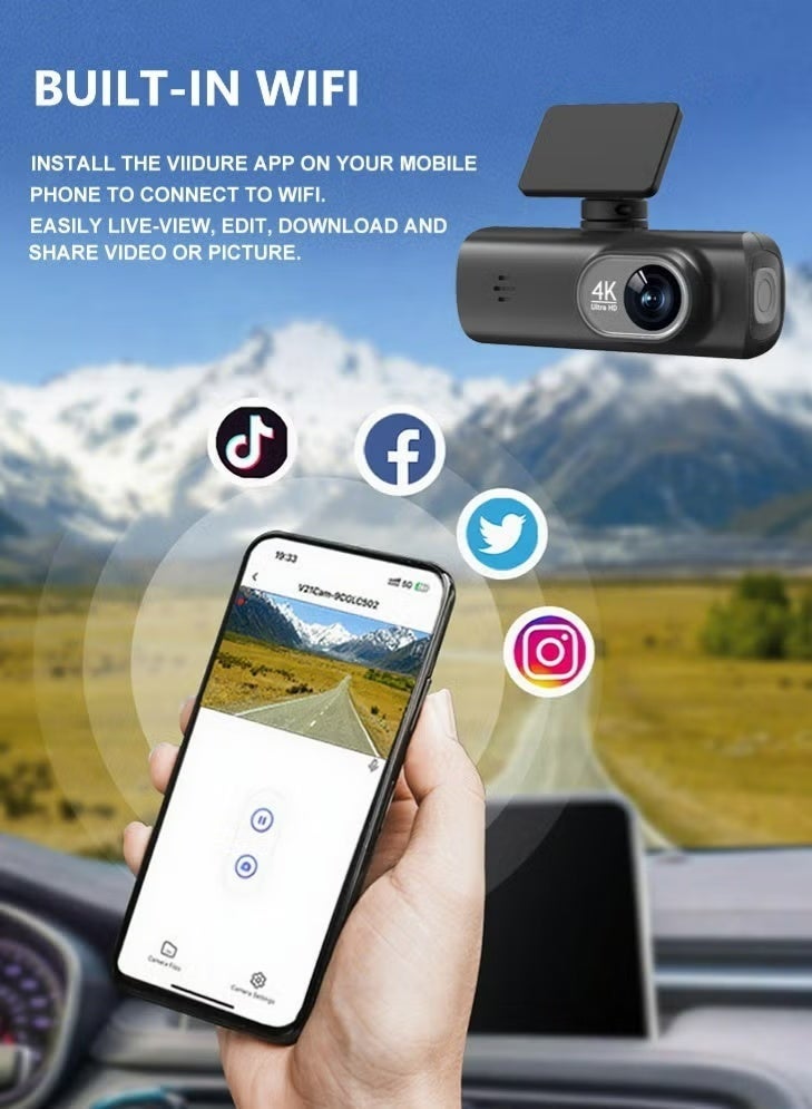 الحلم كاميرا سيارة UHD 4K للسيارات عدسة مزدوجة أمامية وخلفية عدسة أمامية 3840*2160P عدسة خلفية مدمجة WiFi G-Sensor مع GPS مسجل فيديو DVR للسيارة - Image 4