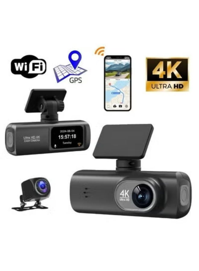 الحلم كاميرا سيارة UHD 4K للسيارات عدسة مزدوجة أمامية وخلفية عدسة أمامية 3840*2160P عدسة خلفية مدمجة WiFi G-Sensor مع GPS مسجل فيديو DVR للسيارة - Image 1