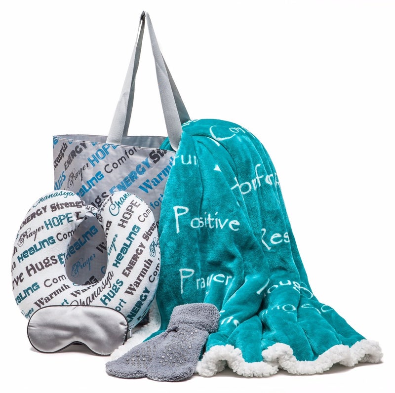 Chanasya Chanasya Premium Care Gift Package  Throw Blanket Neck Pillow Eye Mask Tote Bag Socks  50 x 65  5Piece Set Teal 