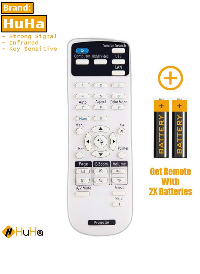 HuHa - Universal Projector Remote Control Compatible with All Epson Projector, Home Cinema, Powerlite, EB, EX, VS, BrightLink, EMP Series Projectors With Soft Keypads Well responsive to every key press - Image 1