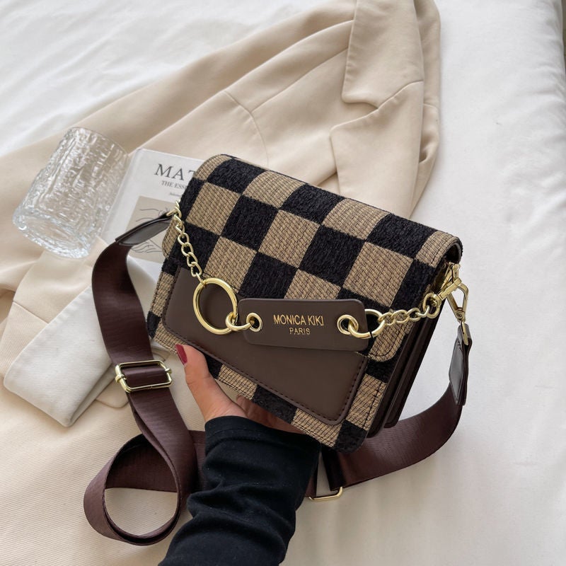 Sense Small Bag Women'S Fashionable Checkerboard Crossbody Bag Niche Instagram Style Small Square Bag - Image 1