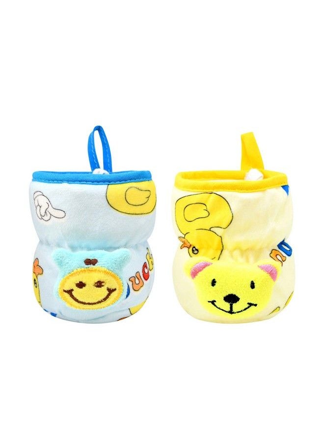 The Little Lookers Soft Plush Stretchable Baby Feeding Bottle Cover With Easy To Hold Strap ; Cute Animated Overall Print Pack Of 2 (Yellow & Blue Wide Neck 125Ml 4Oz)  - Image 1
