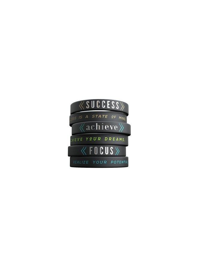 Inkstone 6-Pack - Success, Achieve, Focus - Motivational Silicone Wristbands With Inspirational Messages - Adult Unisex Size For Men Women - Image 1