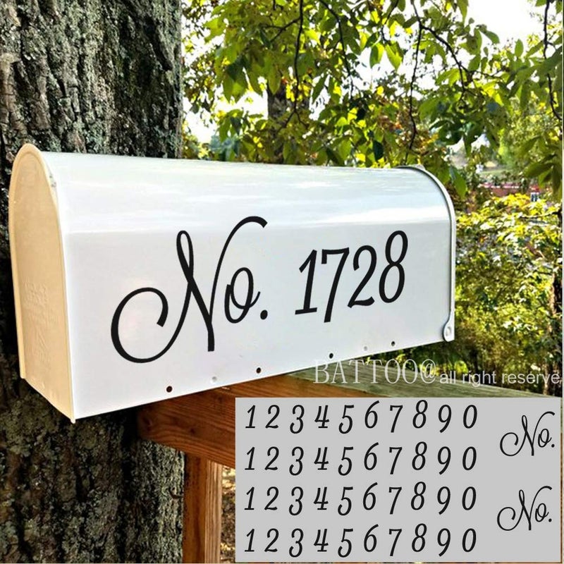 BATTOO Mailbox Numbers Sticker Decal Die Cut Script Black No. Self Adhesive 4 Sets Vinyl Number Black for Mailbox, Signs, Window, Door, Cars, Trucks, Home, Business, Address Number, Indoor or Outdoor - Image 1