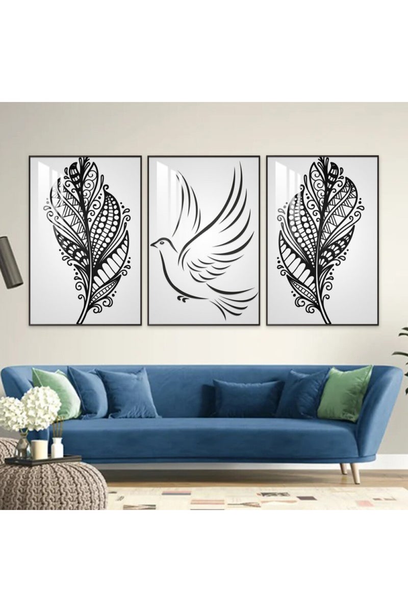 Marktna Three wooden wall painting with a frame and a clear acrylic layer - Image 1