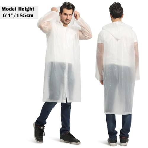 Opret 2 Pack Portable EVA Raincoats for Adults, Reusable Rain Ponchos with Hoods and Sleeves Lightweight Raincoats, Perfect for Outdoor Activities, White - Image 5