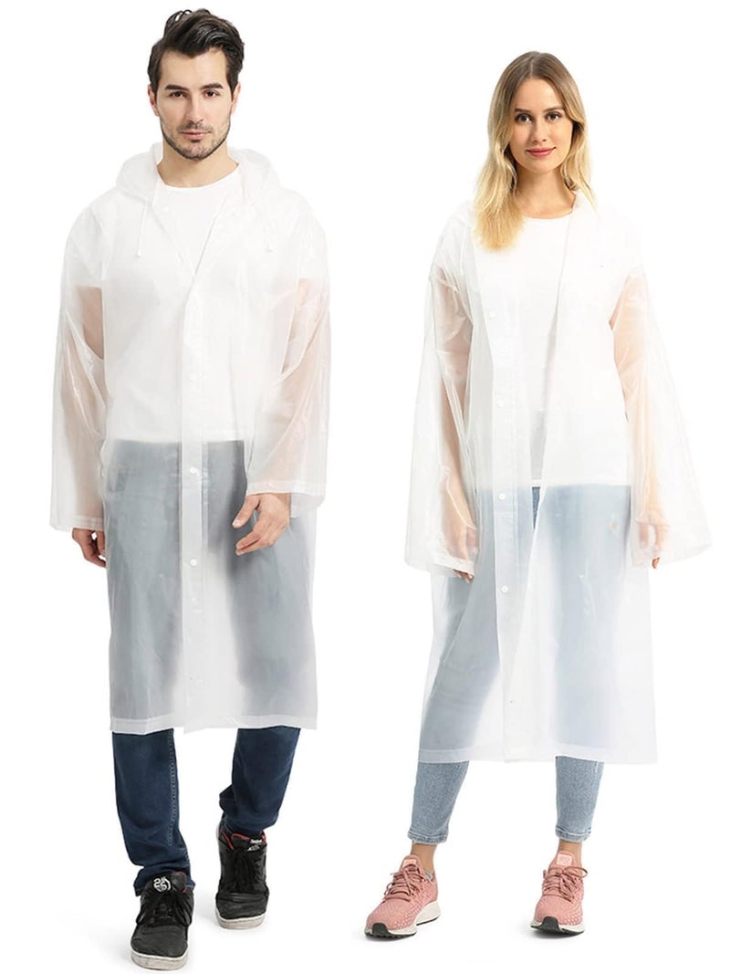 Opret 2 Pack Portable EVA Raincoats for Adults, Reusable Rain Ponchos with Hoods and Sleeves Lightweight Raincoats, Perfect for Outdoor Activities, White - Image 1
