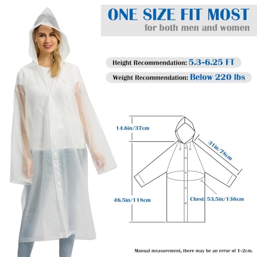 Opret 2 Pack Portable EVA Raincoats for Adults, Reusable Rain Ponchos with Hoods and Sleeves Lightweight Raincoats, Perfect for Outdoor Activities, White - Image 2