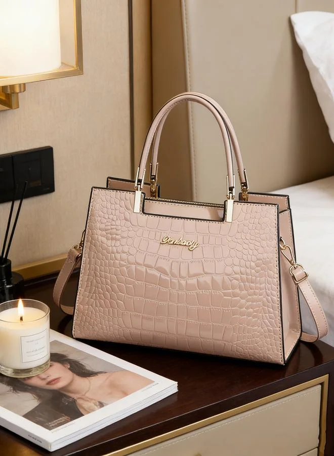 Take Two Pink Croc Embossed Handbag