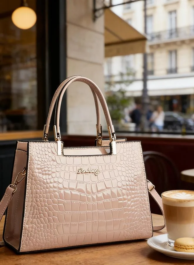 Take Two Pink Croc Embossed Handbag