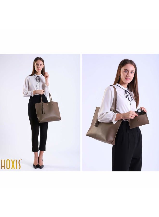 Hoxis حقيبة كتف نسائية من الجلد الصناعي المنقوش بتصميم بسيط وأنيق، سوداء - Image 2