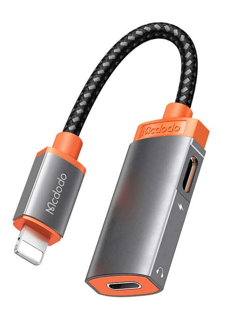 Dual Lightning 2 in 1 Adapter CA-049 - Simultaneous charging and music playback with high-quality audio - Digital decoder chip for clear sound - Supports 2.4A charging speed - Stylish aluminum alloy design with 7cm TPE cable - Compatible with iPhone and iPad