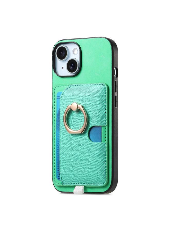S-TOP Case For iPhone 15 Plus Retro Cross Leather Ring Side Insert Card Bag MagSafe Phone Case - Image 2