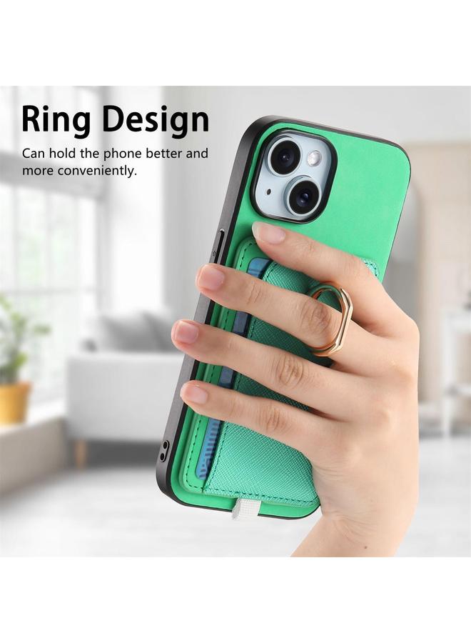 S-TOP Case For iPhone 15 Plus Retro Cross Leather Ring Side Insert Card Bag MagSafe Phone Case - Image 5