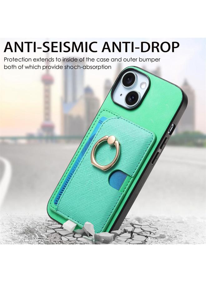 S-TOP Case For iPhone 15 Plus Retro Cross Leather Ring Side Insert Card Bag MagSafe Phone Case - Image 4