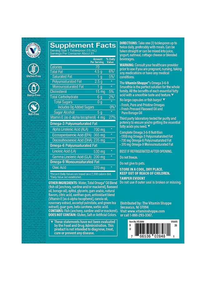 The Vitamin Shoppe Omega 3-6-9 Smoothie, Orange Cream Flavor, Specialty Supplement That Supports Cardiovascular, Brain and Eye Health, Smooth Texture (16 Fluid Ounces Liquid) - Image 3