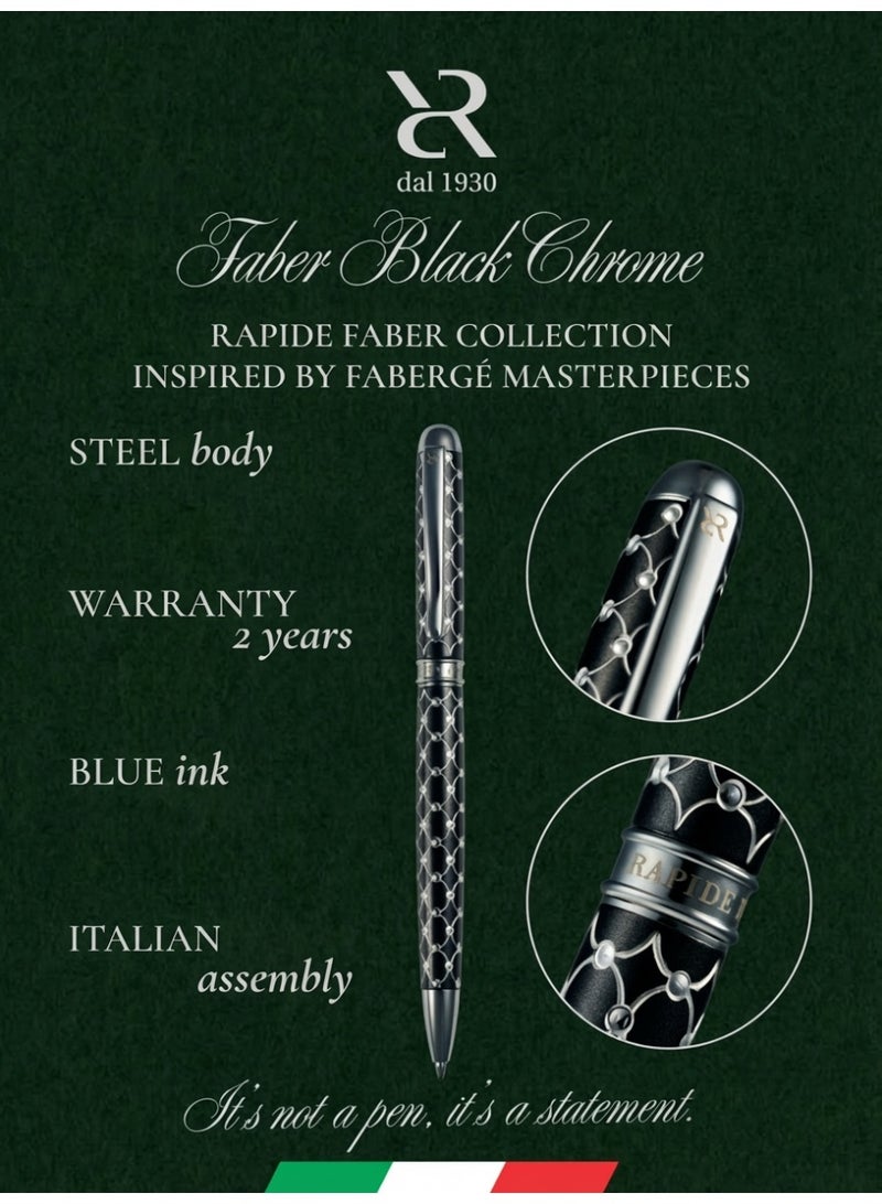 Ancora Rapide Faber “Chrome” – Luxury Ballpoint Pen Inspired by Fabergé Masterpieces | Handcrafted in Italy (Faber “Chrome” – Black) - Image 1