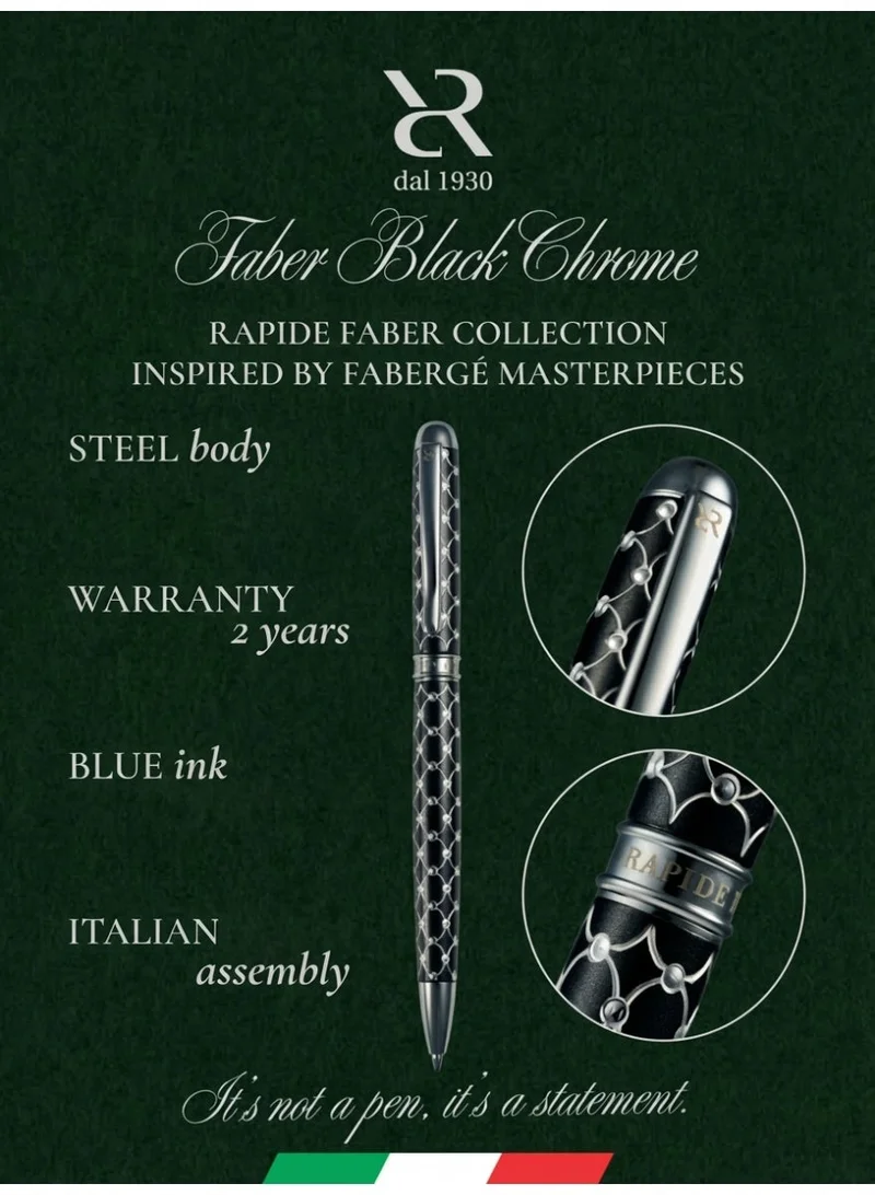 Ancora Ancora Rapide Faber Chrome Black Ballpoint Pen | Luxury Italian Pen | Faberge Inspired | Handcrafted Design