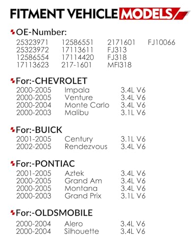 AOTPAT Fuel Injectors 34L Fit forChevy Impala 20002005 Malibu Monte Carlo Venture Lumina forBuick Century Rendezvous forPontiac Aztek 20002005 31L Set of 6 OE 25323971 - Image 3