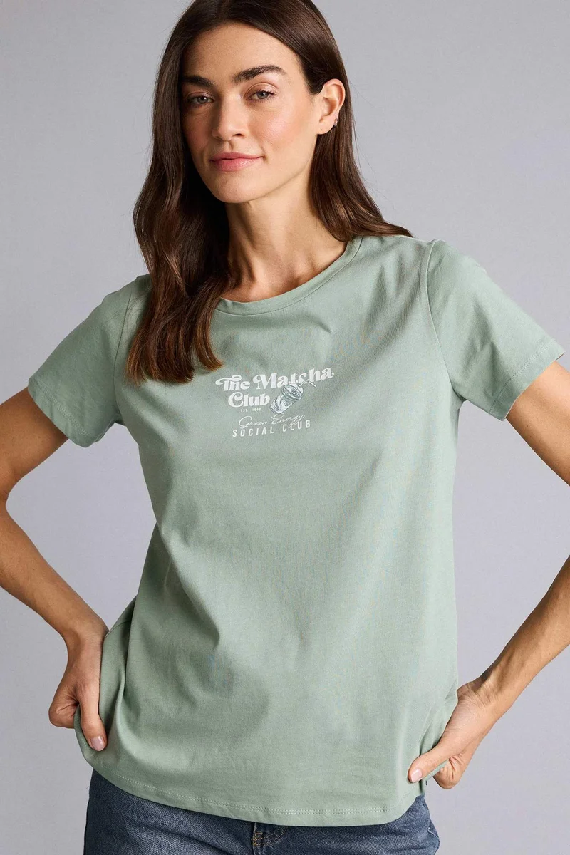 ديفاكتو Regular Fit Crew Neck Slogan Pattern Short Sleeve T-Shirt