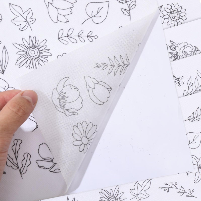 ORIGACH 4 Sheets 105 Pcs Water Soluble Embroidery Patterns Stabilizers - Pre-Printed Floral, Flowering Shrubs & Leaves Designs - Stick & Stitch Embroidery Paper for Hand Sewing Lovers - Image 4