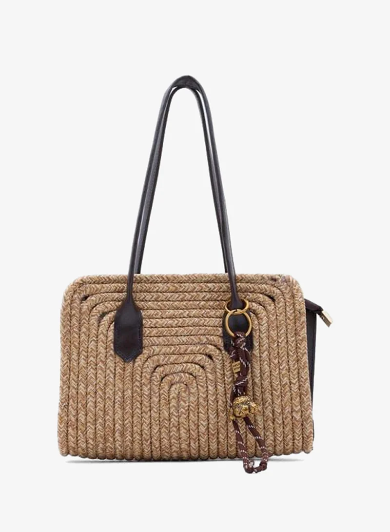 Shule Bags  Giorno Charmlı Straw Shoulder Bag – Coffee. for Women | Best Price UAE
