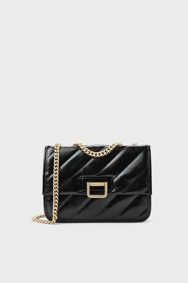 CHARLES & KEITH Quilted Chain-Strap Shoulder Bag & Crossbody Bag - Black - Image 1