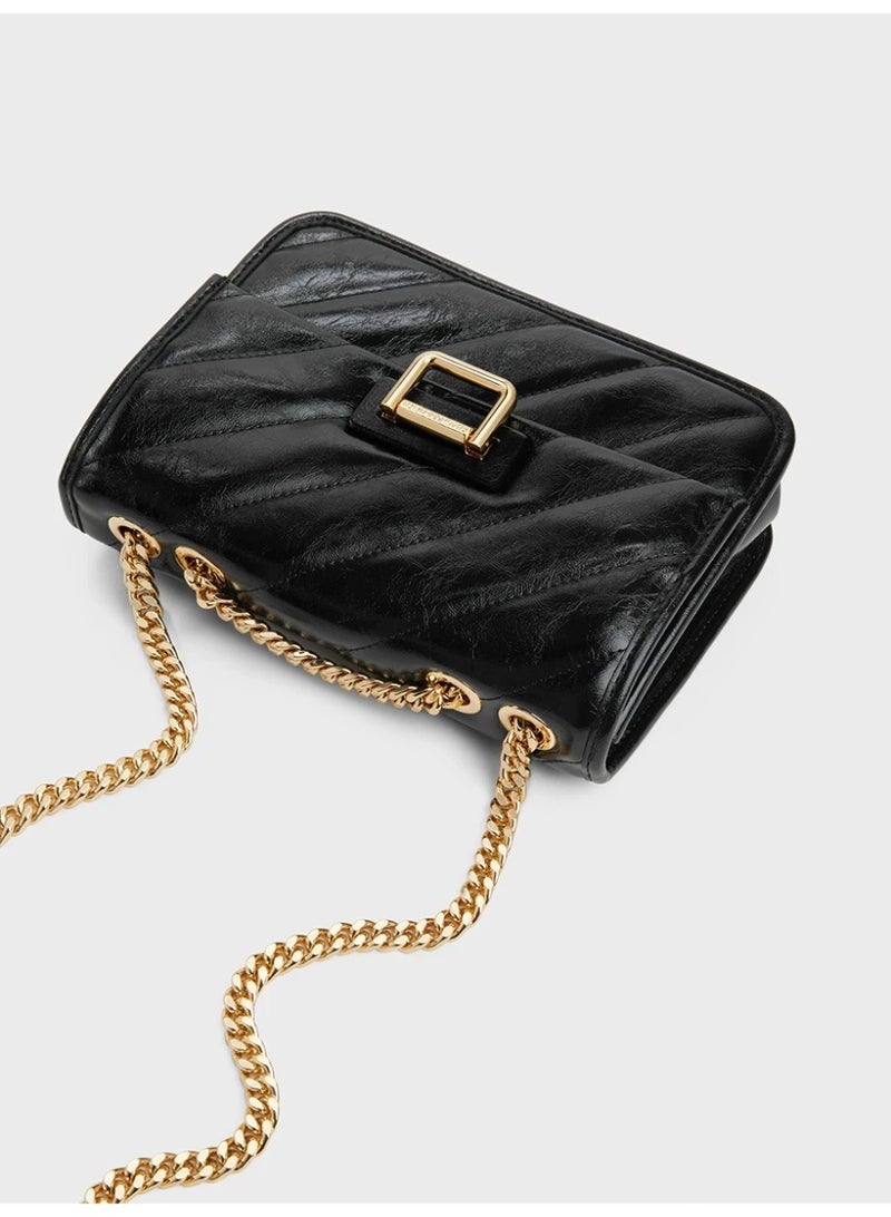 CHARLES & KEITH Quilted Chain-Strap Shoulder Bag & Crossbody Bag - Black - Image 4