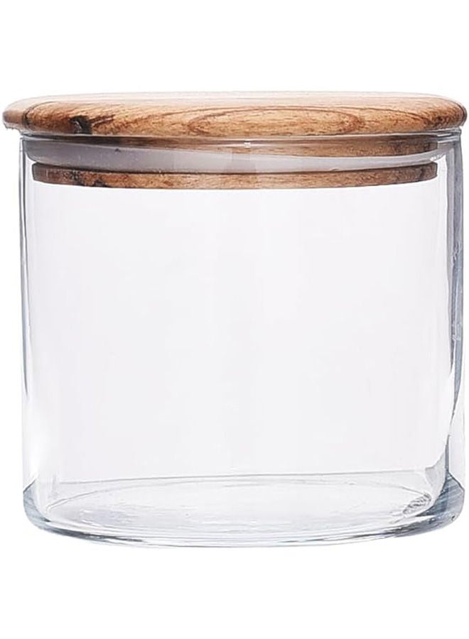 Glass Jar Container With Wooden Lid Clear 620ml
