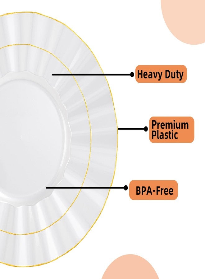 QualQuot 175PCS Gold and White Plastic Dinnerware Set, Plastic Party Plates for 25 Guests, 50 Disposable Plates, 25 Heavy Duty Silverware, 25 Cups, 25 Napkins for Party and Wedding - Image 4