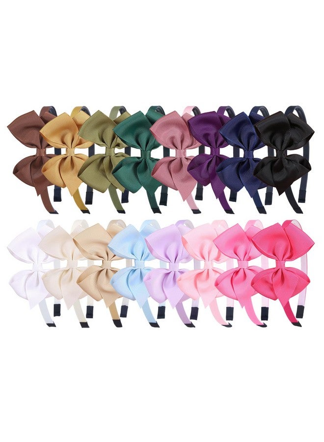 XIMA 16Piece Headband with Bow for Toddlers Teens, 16 Colors Grosgrain Ribbon Bows Hair Bands for Girls,Kids Children and Women, Cute Hairbands for Daily School Hair Accessories - Image 1