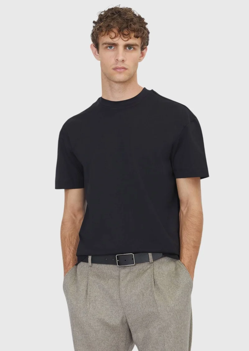 RAMSEY Black Plain Crew Neck 100% Cotton T-Shirt