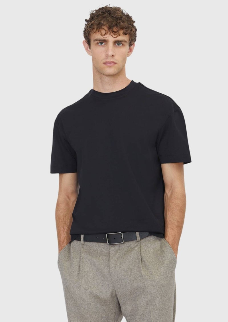 RAMSEY Black Plain Crew Neck 100% Cotton T-Shirt - Image 1