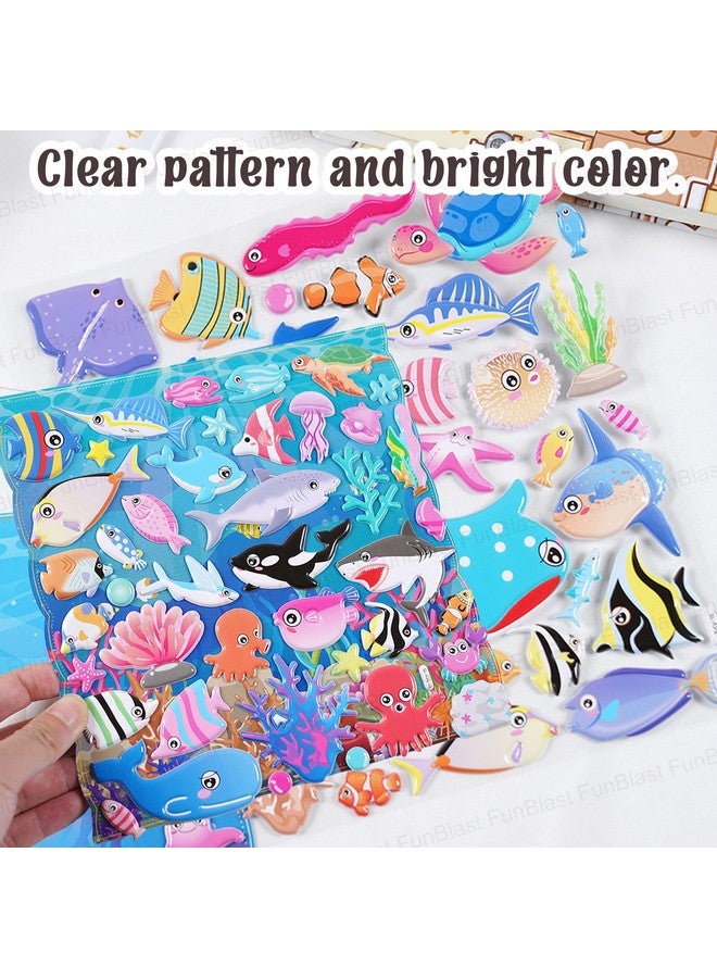 فنبلاست مجموعة ملصقات FunBlast Ocean Theme - ملصقات Kawaii Puffy للأطفال، ملصقات ثلاثية الأبعاد للفتيات، ملصقات جمالية، ملصقات لطيفة، ملصقات إسفنجية للأطفال، ملصقات ذاتية اللصق (مجموعة من قطعتين) - Image 2