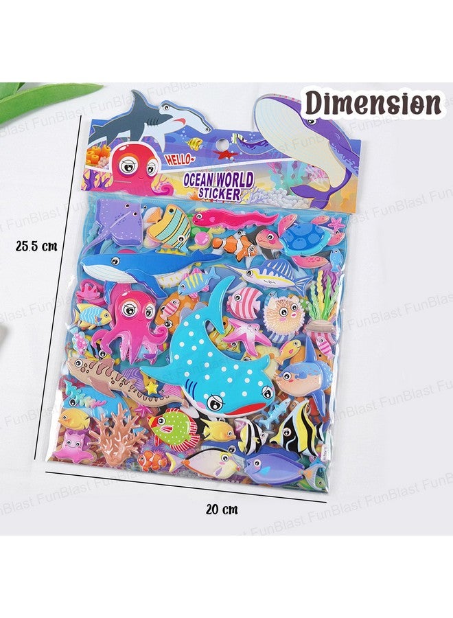 فنبلاست مجموعة ملصقات FunBlast Ocean Theme - ملصقات Kawaii Puffy للأطفال، ملصقات ثلاثية الأبعاد للفتيات، ملصقات جمالية، ملصقات لطيفة، ملصقات إسفنجية للأطفال، ملصقات ذاتية اللصق (مجموعة من قطعتين) - Image 3