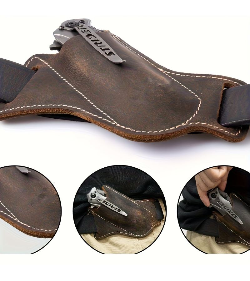 1pc Pocket Knife Sheath Black Suitable For Belts Edc Belt Mounted Folding Knife For Men Cross Draw Zipper Left Side Carry With Top Opening For 5 Inch Knives - Image 2