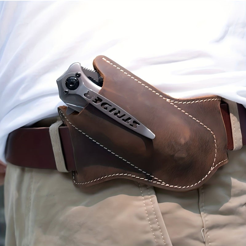 1pc Pocket Knife Sheath Black Suitable For Belts Edc Belt Mounted Folding Knife For Men Cross Draw Zipper Left Side Carry With Top Opening For 5 Inch Knives - Image 1