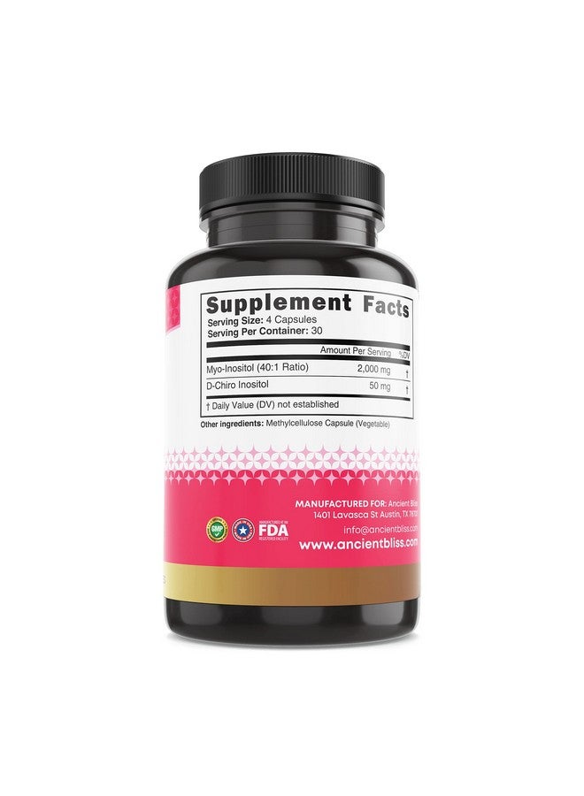 Ancient Bliss Myo & D-Chiro Inositol Supplement, 40 to 1 Ratio, Helps in Ovarian Function Support for Women, Vitamin B8 Helps to Regulate Menstrual Cycle, 2050mg per Serving, 120 Vegan Capsules - Image 5