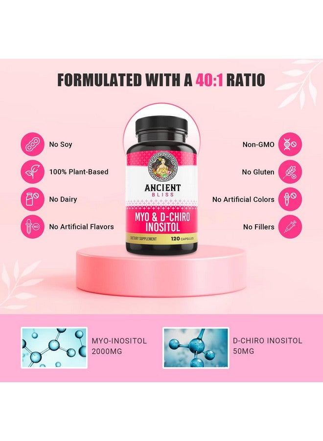 Ancient Bliss Myo & D-Chiro Inositol Supplement, 40 to 1 Ratio, Helps in Ovarian Function Support for Women, Vitamin B8 Helps to Regulate Menstrual Cycle, 2050mg per Serving, 120 Vegan Capsules - Image 3