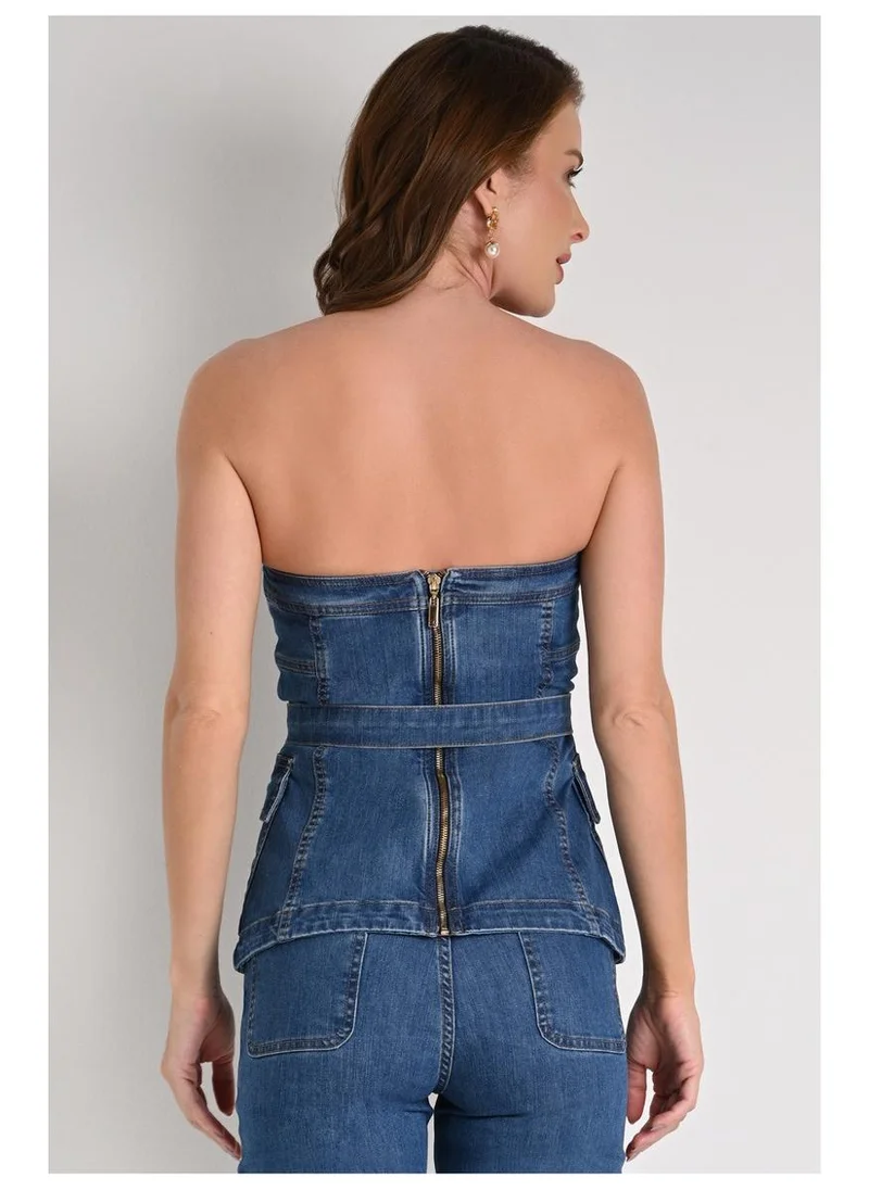 Carmen Steffens  Strapless Denim Blouse for Women | Best Price UAE