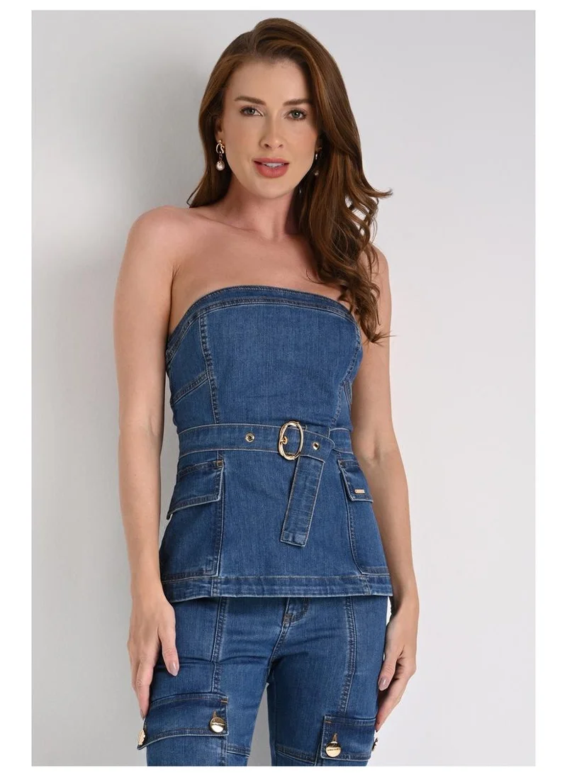 Strapless Denim Blouse